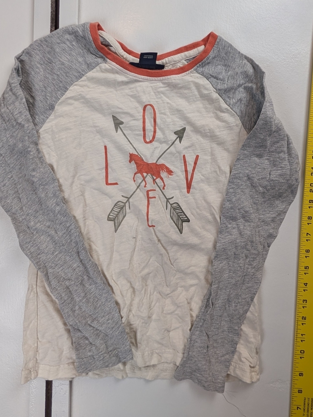 Girls' Love Horse Raglan Long Sleeve Shirt - Gray & Cream